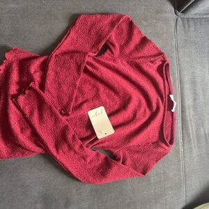 Red Textured Long Sleeve Top